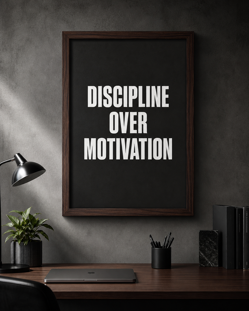 Discipline Over Motivation — Walnut Framed Print