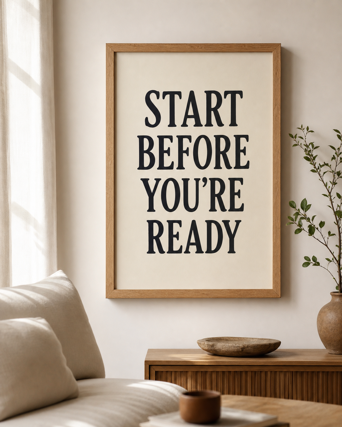Start Before You're Ready — Oak Framed Print